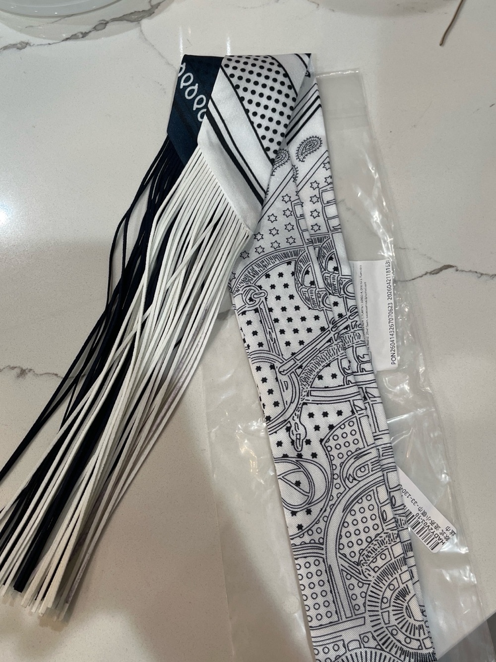 Black and White Printed Fringe twilly